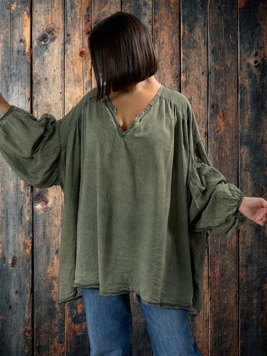 MARION - BLOUSE KAKI EN COTON OVERSIZE JUSQU'A LA TAILLE 56