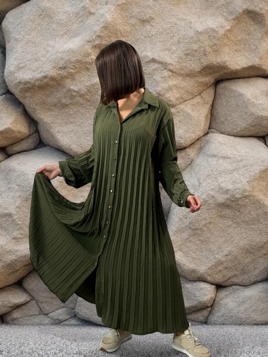 MAROUSSIA - ROBE KAKI PLIS SOLEIL JUSQU'A LA TAILLE 56