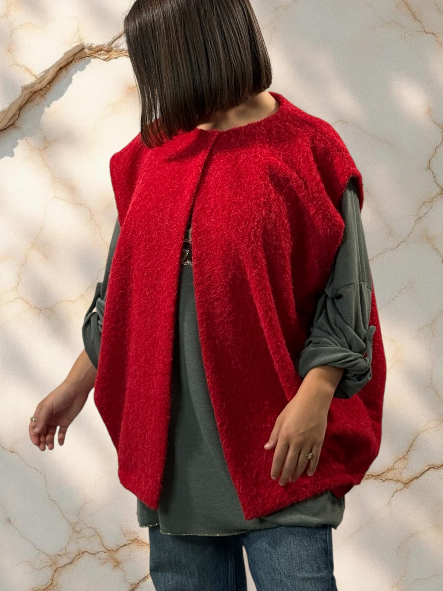 LUDO - GILET ROUGE SANS MANCHE JUSQU'A LA TAILLE 50/52