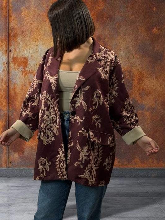 ALYSON - BLAZER BORDEAUX A MOTIF EN SUEDINE JUSQU'A LA TAILLE 52