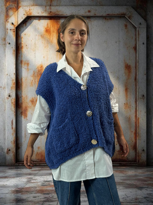 NICO - GILET BLEU SANS MANCHE 2 POCHES JUSQU'A LA TAILLE 56