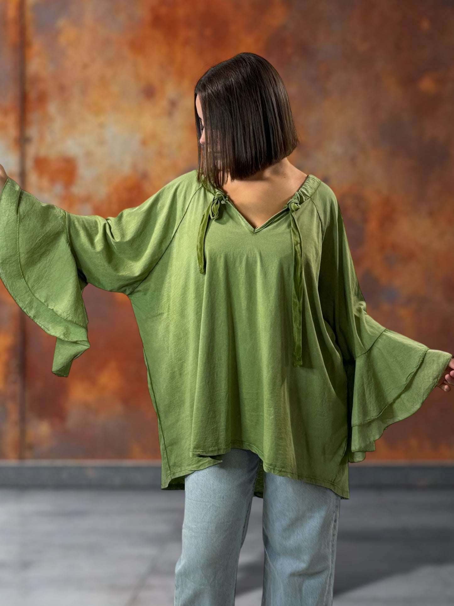 EMILIE - BLOUSE VERTE EN COTON OVERSIZE JUSQU'A LA TAILLE 52