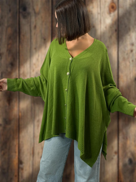 MATHILDE - GILET OVERSIZE VERT JUSQU'A LA TAILLE 56/58