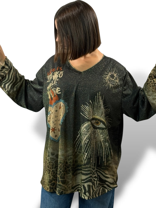 MARYLIN - TOP OVERSIZE FLUIDE SCINTILLANT JUSQU'A LA TAILLE 54