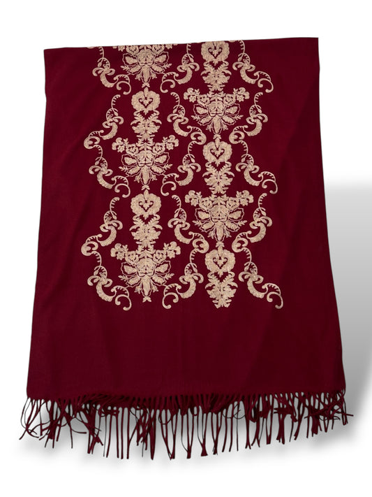 GRANDE ECHARPE BORDEAUX BRODEE