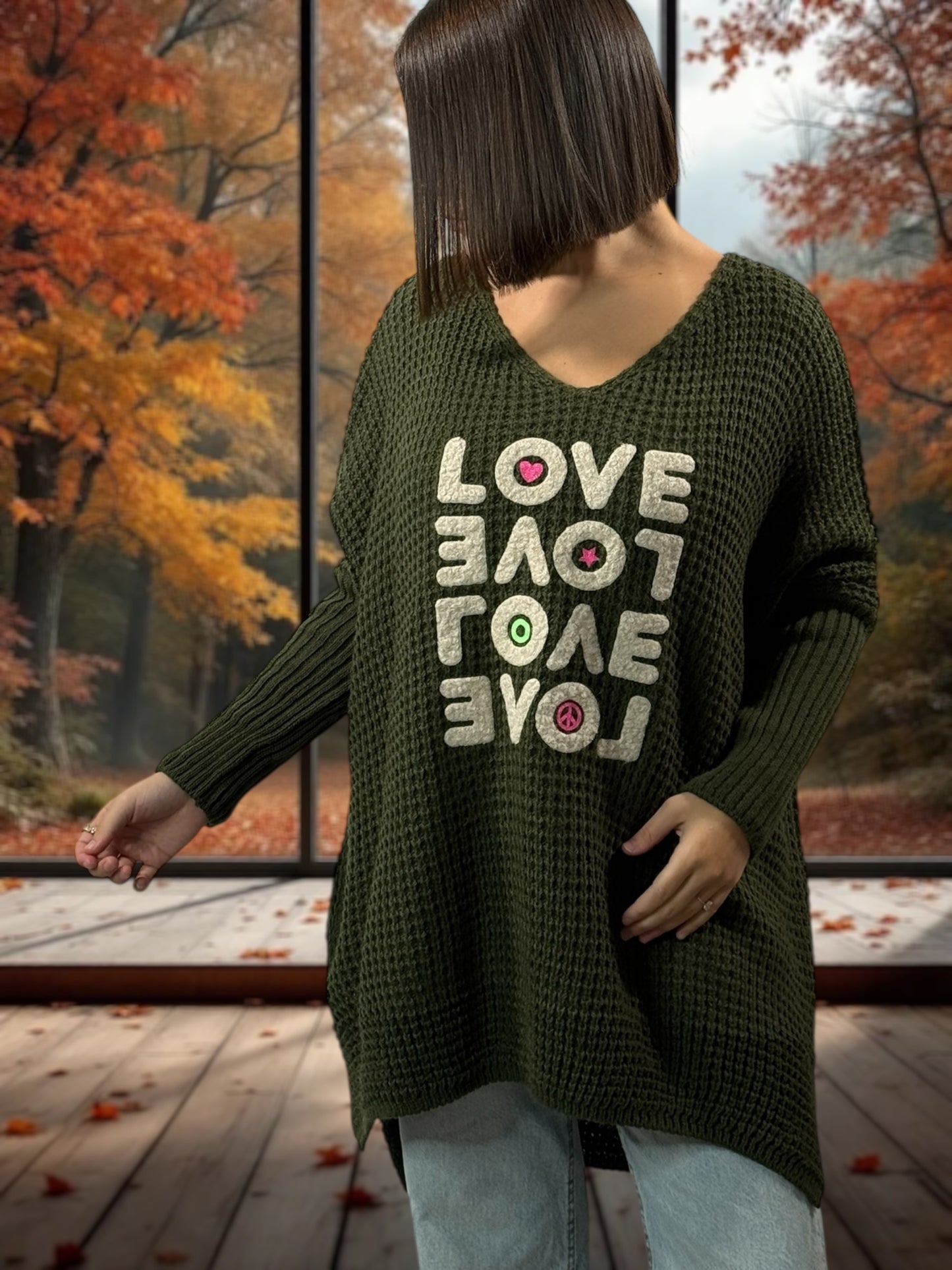 LOVELY - PULL OVERSIZE KAKI JUSQU'A LA TAILLE 56/58