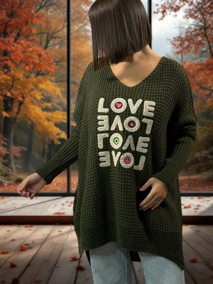 LOVELY - PULL OVERSIZE KAKI JUSQU'A LA TAILLE 56/58