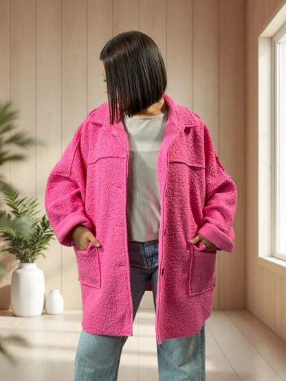 SANTAFEE - VESTE OVERSIZE ROSE JUSQU'A LA TAILLE 54/56