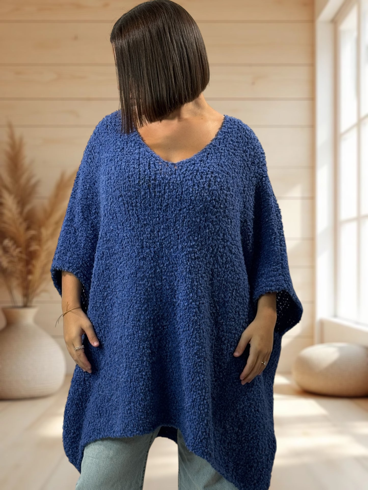 CAMILLE - PULL BLEU OVERSIZE JUSQU'A LA TAILLE 58