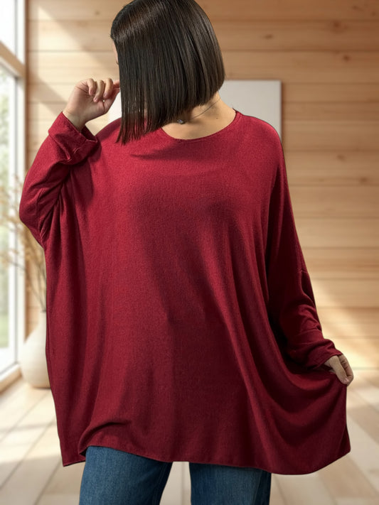 CAPRIO - PULL BORDEAUX EN MAILLE FLUIDE JUSQU'A LA TAILLE 54