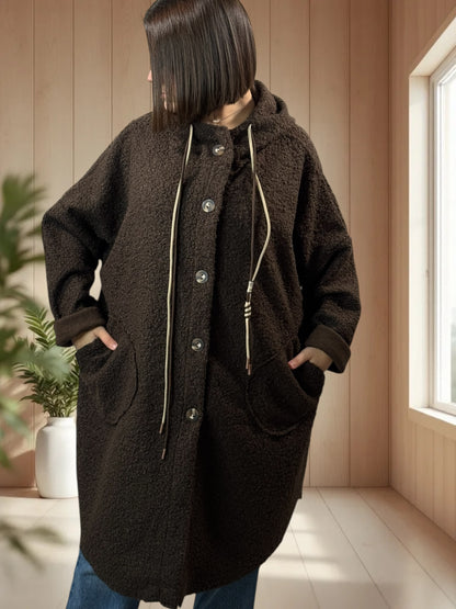 CAPRICE - VESTE OVERSIZE MARRON A CAPUCHE JUSQU'A LA TAILLE 54