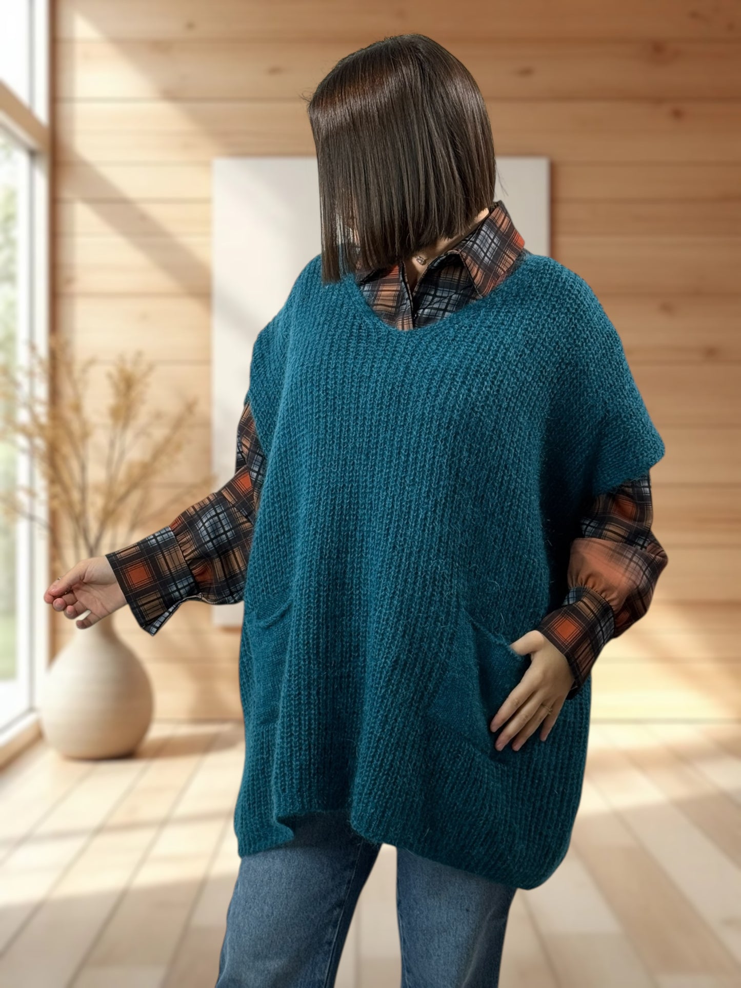 ENZO - PULL BLEU CANARD OVERSIZE JUSQU'A LA TAILLE 56