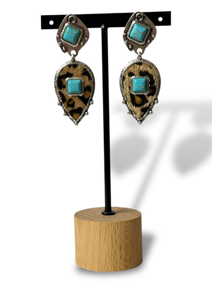 CANYON - BOUCLES D'OREILLES LEOPARD ET TURQUOISE