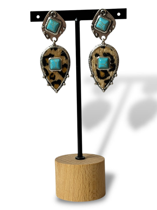 CANYON - BOUCLES D'OREILLES LEOPARD ET TURQUOISE