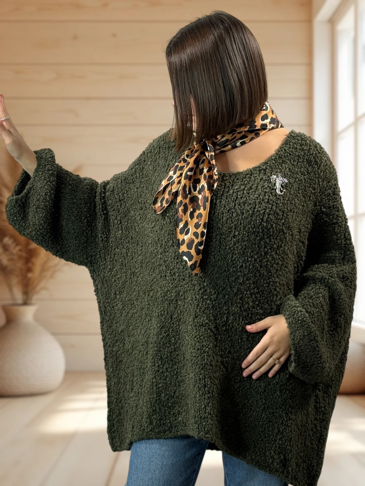 LAETITIA - PULL KAKI OVERSIZE JUSQU'A LA TAILLE 58