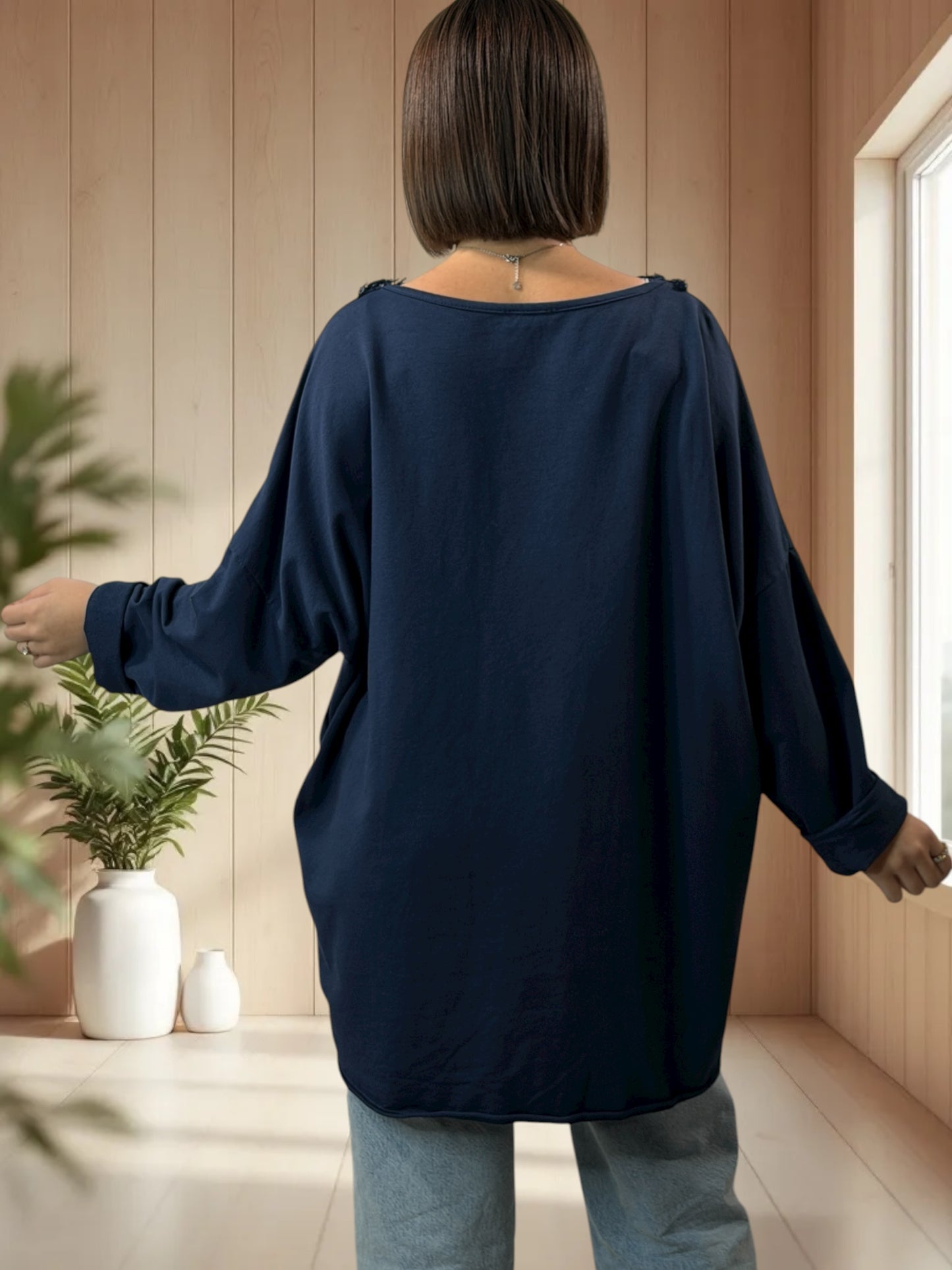 SANTIAGO - TOP MARINE EN COTON LOGO LEOPARD JUSQU'A LA TAILLE 56