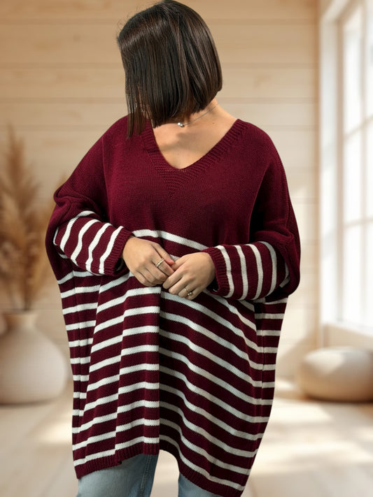 MANU - PULL MARINIERE BORDEAUX JUSQU'A LA TAILLE 56/58