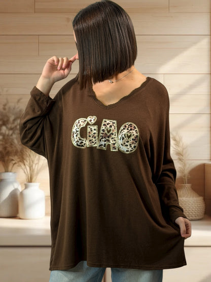 CIAO - PULL MARRON EN MAILLE FLUIDE JUSQU'A LA TAILLE 54/56