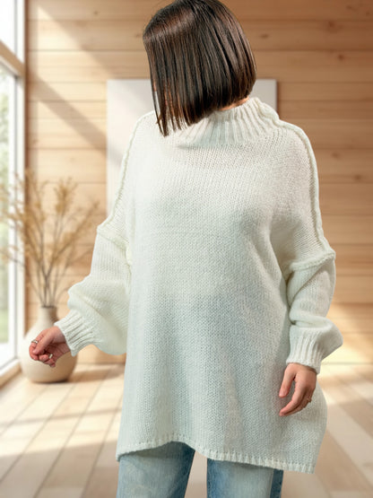 ESTELLE - PULL OVERSIZE BLANC CASSÉ JUSQU'A LA TAILLE 56/58