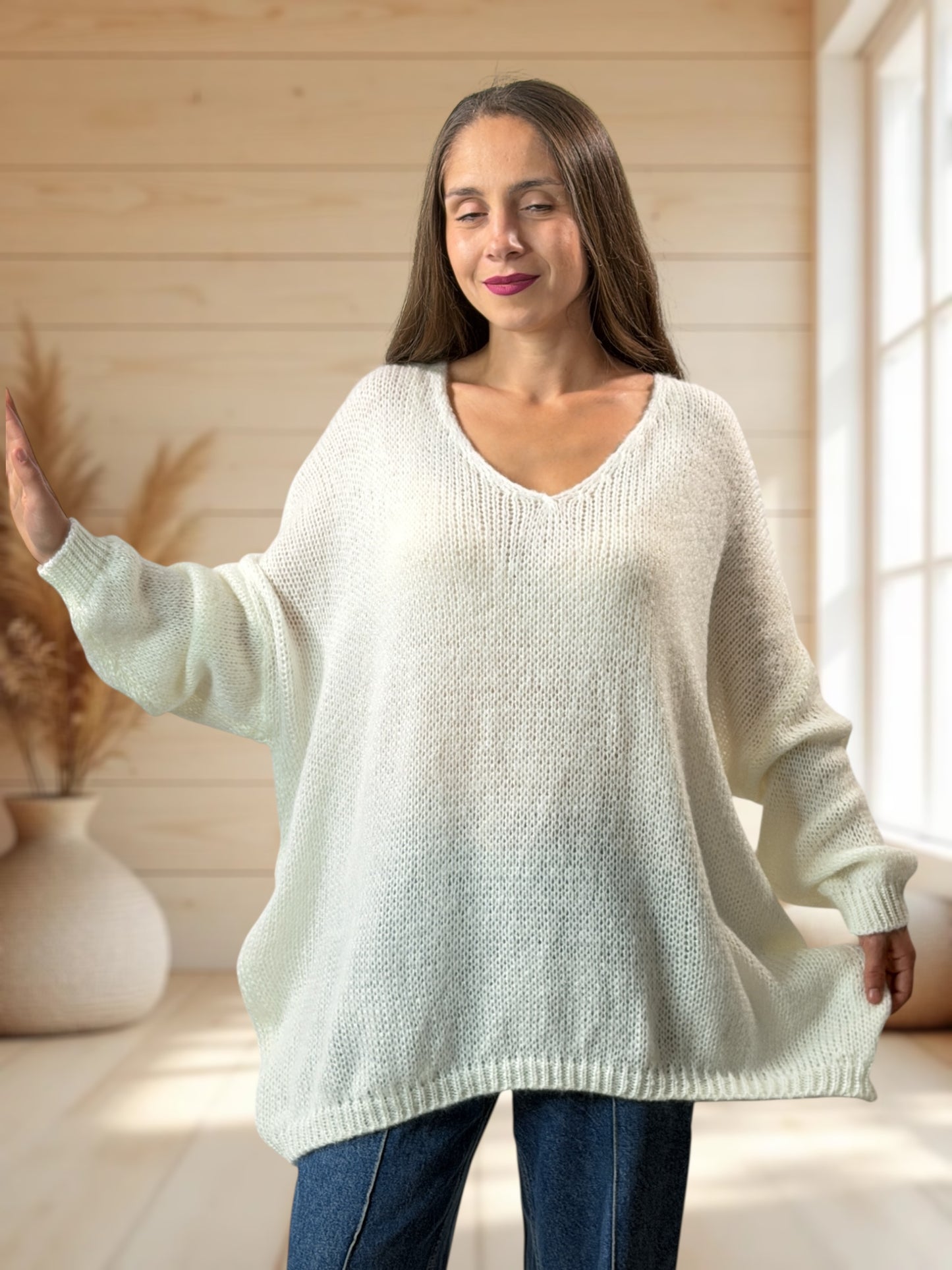 RAPHAEL - PULL BLANC CASSE JUSQU'A LA TAILLE 54/56