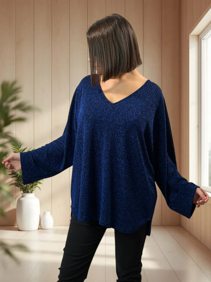 LAURY - TOP BLEU SCINTILLANT JUSQU'A LA TAILLE 54/56