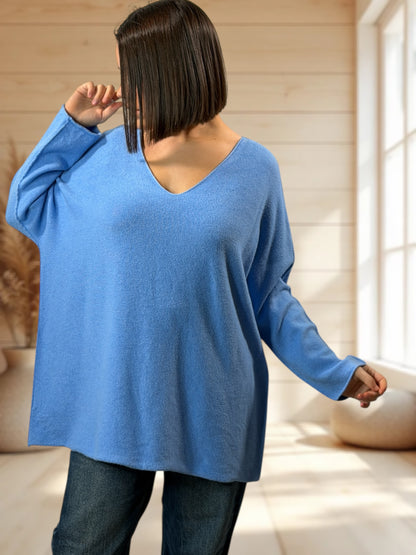 LARA - PULL OVERSIZE BLEU CIEL JUSQU'A LA TAILLE 54