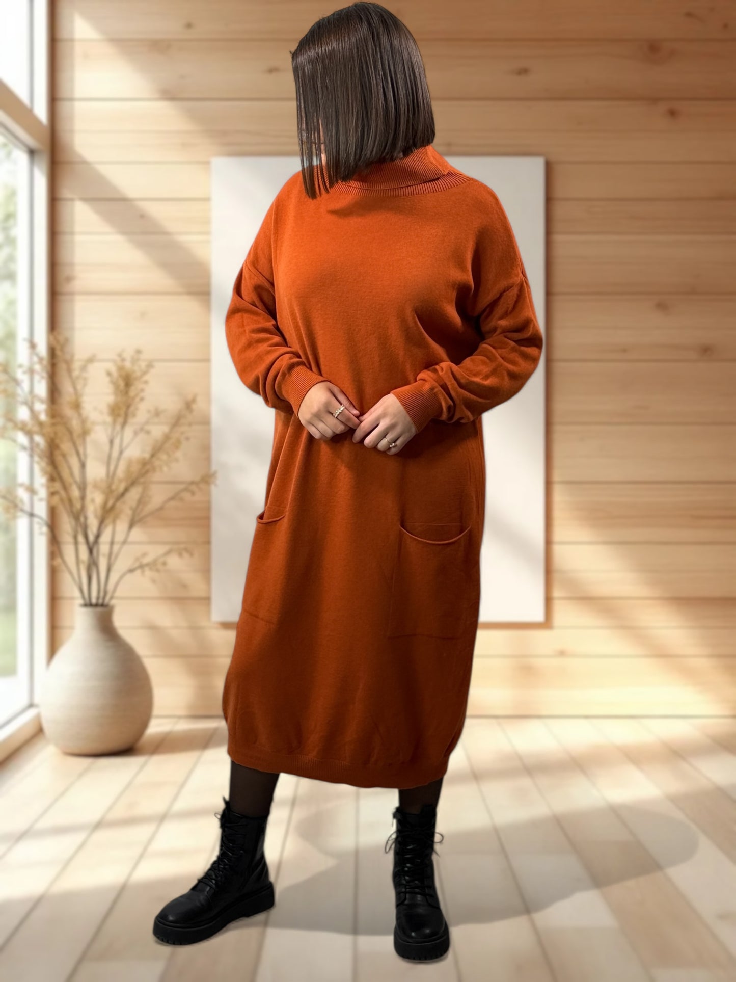 VICTOIRE - ROBE EN MAILLE ROUILLE OVERSIZE JUSQU'A LA TAILLE 48/50