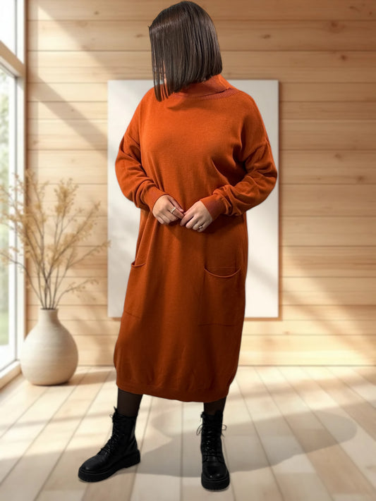 VICTOIRE - ROBE EN MAILLE ROUILLE OVERSIZE JUSQU'A LA TAILLE 48/50