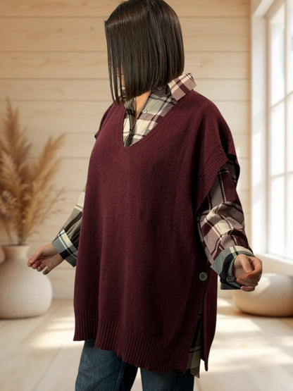 AURELIE - PULL BORDEAUX SANS MANCHES JUSQU'A LA TAILLE 52