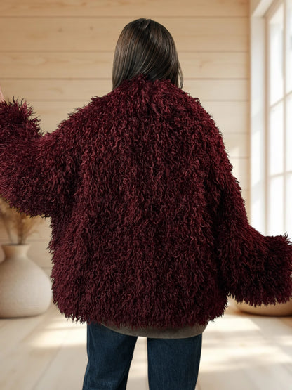 CAROLE - VESTE FAUSSE FOURRURE OVERSIZE BORDEAUX JUSQU'A LA TAILLE 52