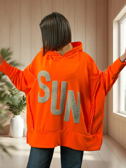 DANITO - SWEAT A CAPUCHE OVERSIZE ORANGE JUSQU'A LA TAILLE 56/58