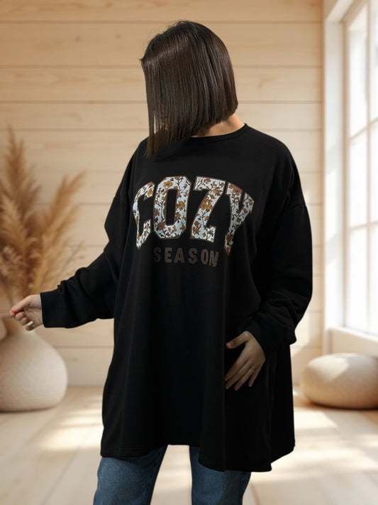 BERGAMOTE - SWEAT OVERSIZE NOIR JUSQU'A LA TAILLE 56/58