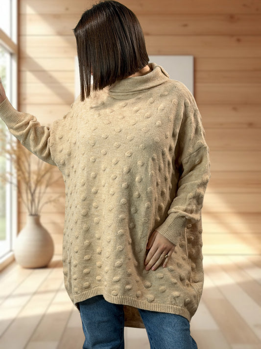 CAMILLA - PULL BEIGE OVERSIZE JUSQU'A LA TAILLE 56