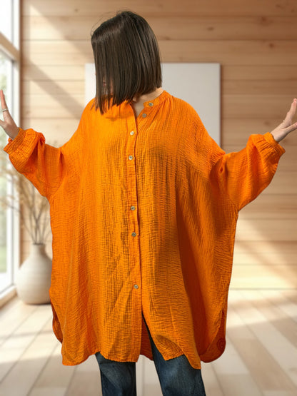VERONICA - CHEMISE OVERSIZE ORANGE BRODERIE AU DOS JUSQU'A LA TAILLE 56