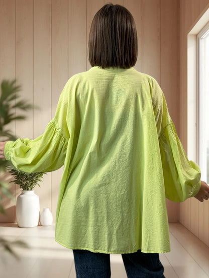 MADDY  - BLOUSE VERTE EN COTON JUSQU'A LA TAILLE 50/52