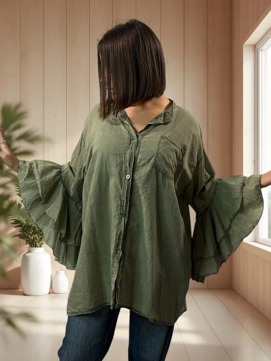 SOLELUNA - BLOUSE KAKI EN COTON OVERSIZE JUSQU'A LA TAILLE 52