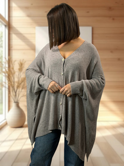 MATHILDE - GILET OVERSIZE TAUPE JUSQU'A LA TAILLE 56/58