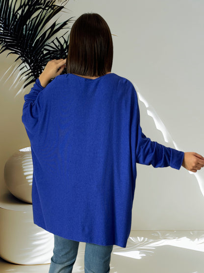 CAPRIO - PULL BLEU EN MAILLE FLUIDE JUSQU'A LA TAILLE 54