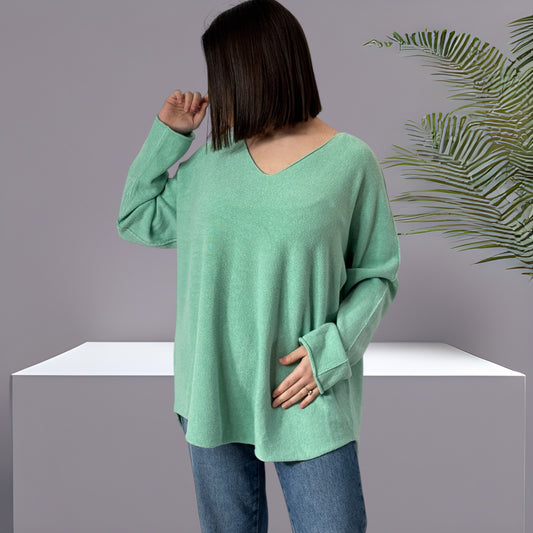 LARA - PULL OVERSIZE VERT JUSQU'A LA TAILLE 54