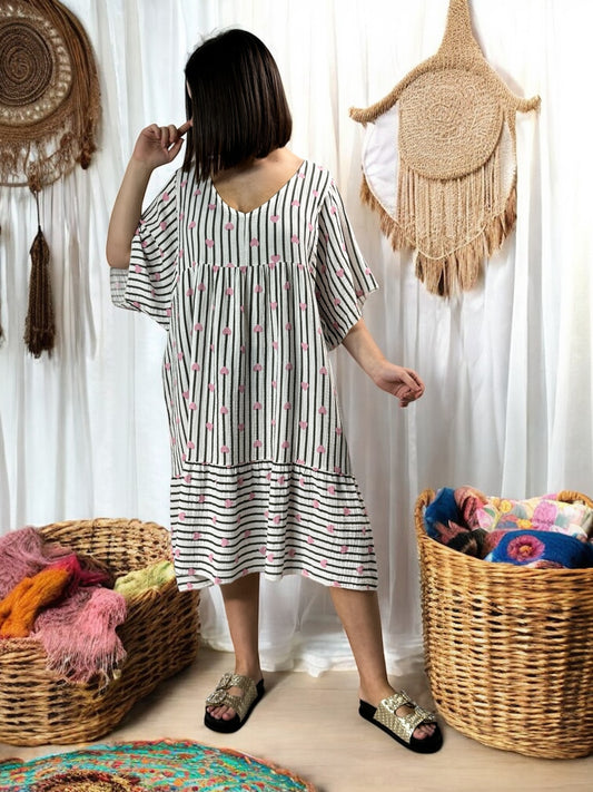 ROSA - ROBE OVERSIZE A RAYURE KAKI JUSQU'A LA TAILLE 54