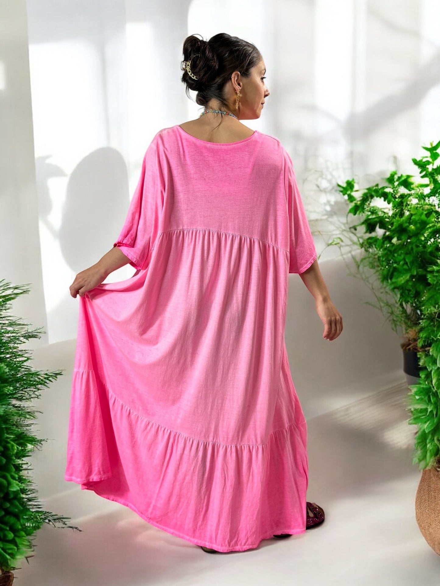 CAMERON - ROBE LONGUE FUCHSIA EN COTON JUSQU'A LA TAILLE 54