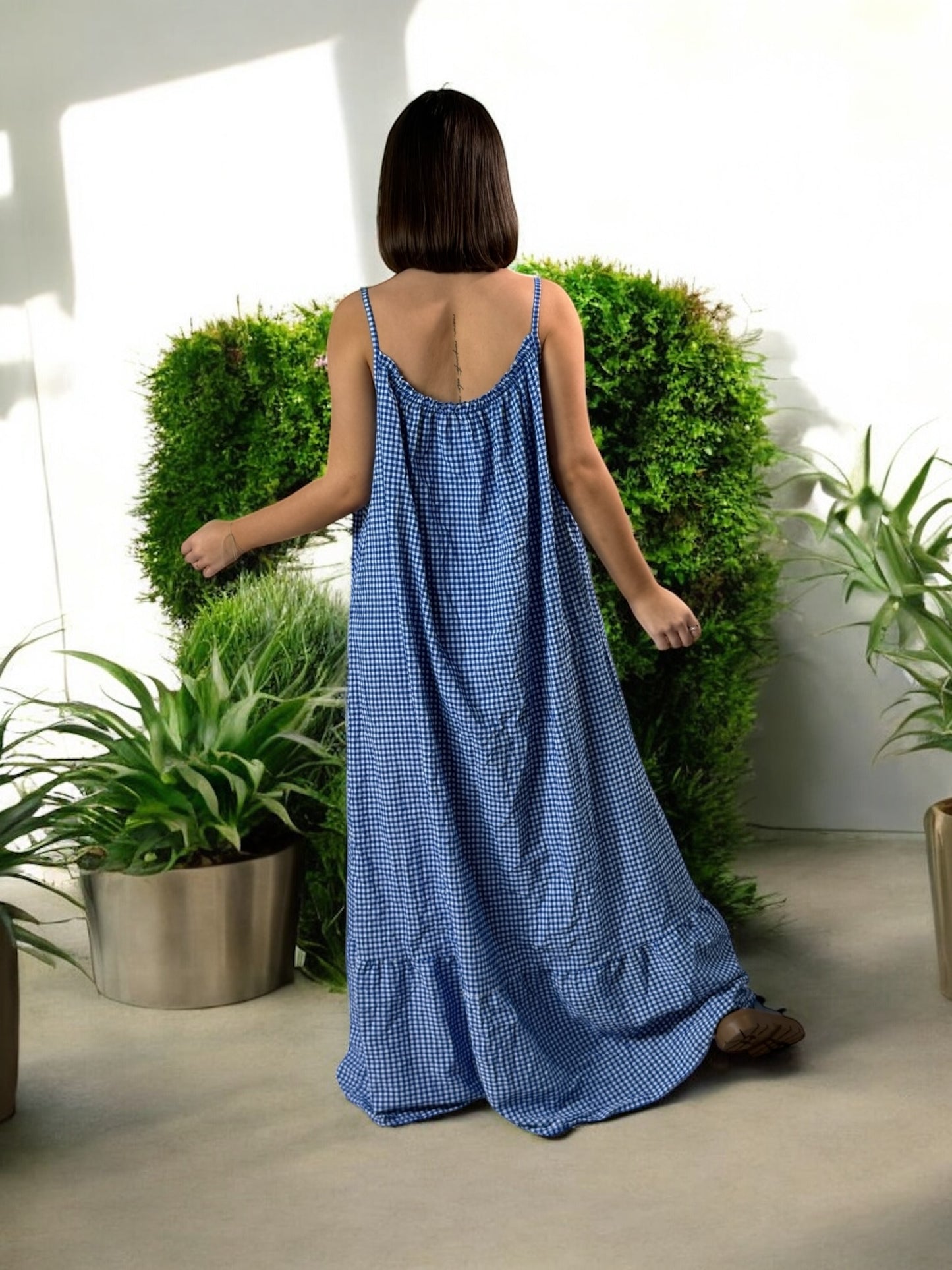 SAMANTHA - ROBE VICHY BLEU IMPERIAL JUSQU'A LA TAILLE 52/54