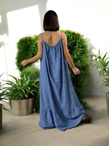 SAMANTHA - ROBE VICHY BLEU IMPERIAL JUSQU'A LA TAILLE 52/54