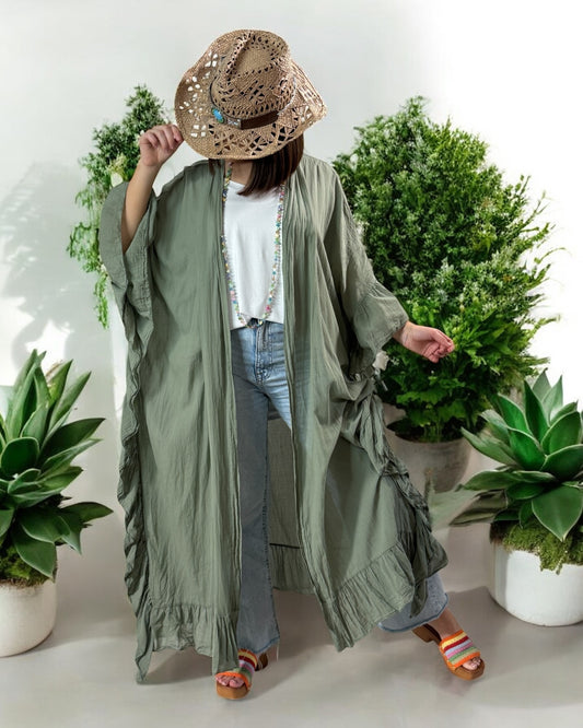 HAPINESS - KIMONO KAKI OVERSIZE JUSQU'A LA TAILLE 60