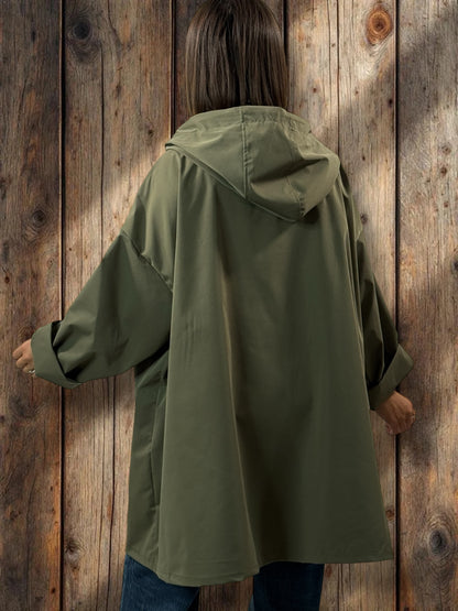 DORIAN - VESTE TRENCH KAKI OVERSIZE A CAPUCHE JUSQU'A LA TAILLE 56