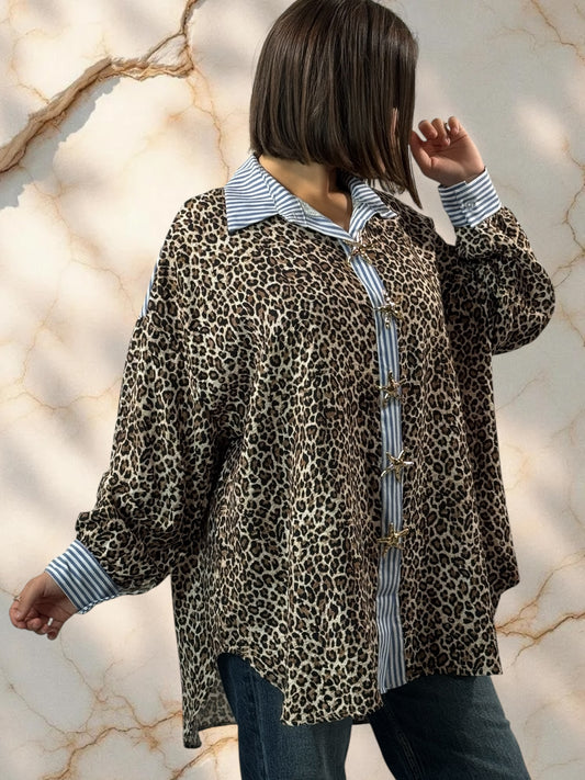 VICTORINE - CHEMISE OVERSIZE AVEC BROCHE ETOILE JUSQU'A LA TAILLE 52/54