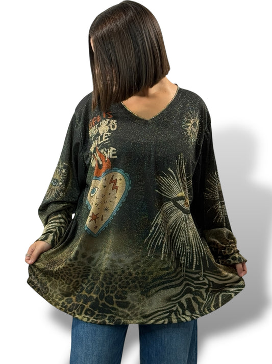 MARYLIN - TOP OVERSIZE FLUIDE SCINTILLANT JUSQU'A LA TAILLE 54