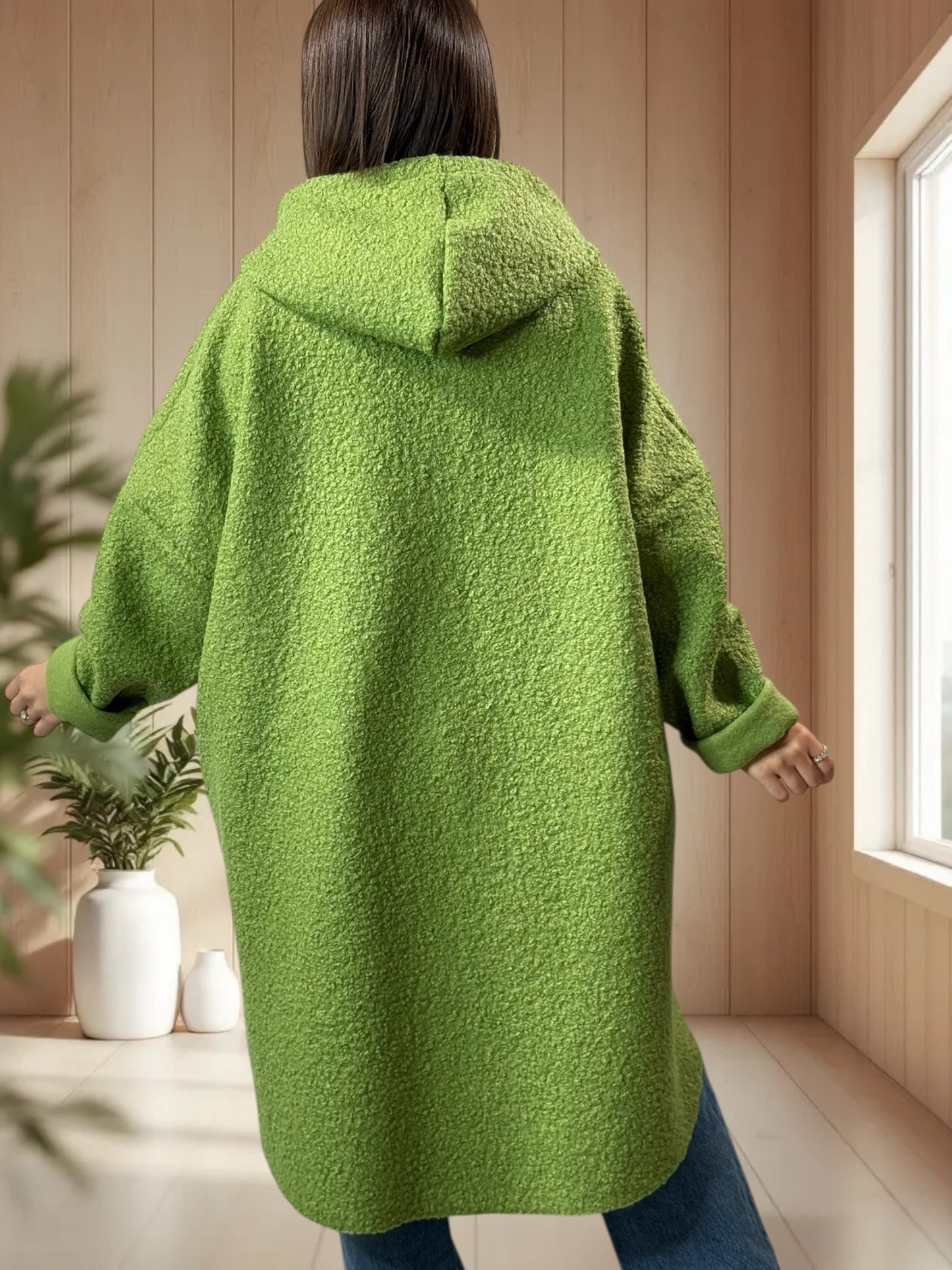 CAPRICE - VESTE OVERSIZE VERT A CAPUCHE JUSQU'A LA TAILLE 54