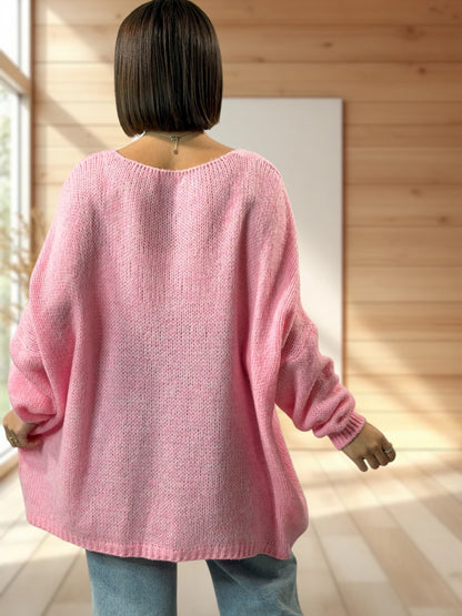 LUCIA - PULL OVERSIZE ROSE JUSQU'A LA TAILLE 54