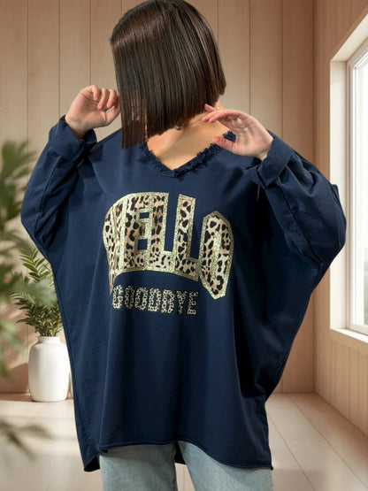 SANTIAGO - TOP MARINE EN COTON LOGO LEOPARD JUSQU'A LA TAILLE 56